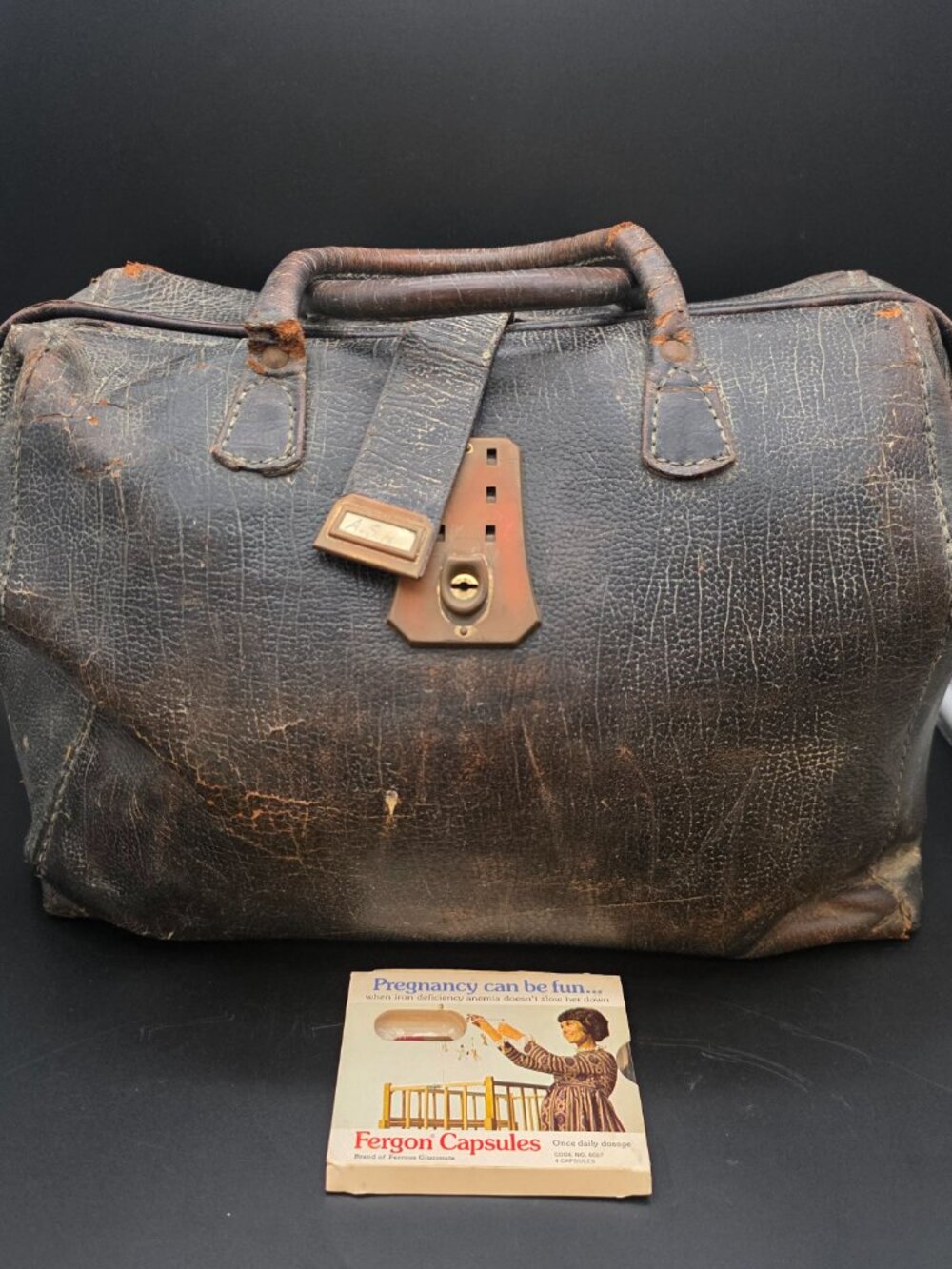 The Statler Bag antique Doctor Medical bag Cow Leather New Process CO.